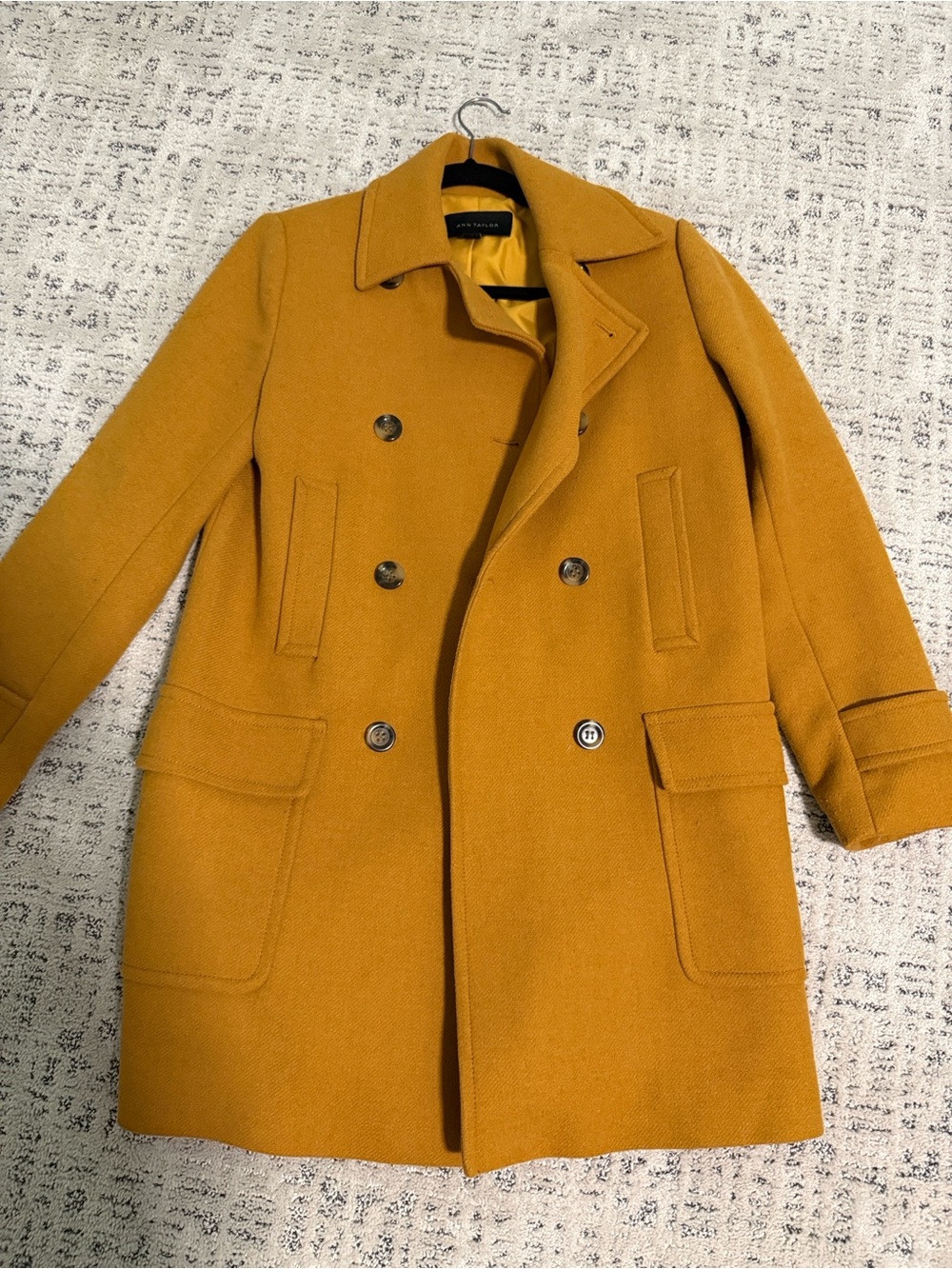 Ann Taylor Double-Breasted Pea Coat in Mustard